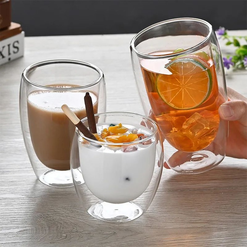 ClearTherm Double Wall Glass Cups Double Wall Glass Cup Set 80650 Ml For Coffee Beer More 6