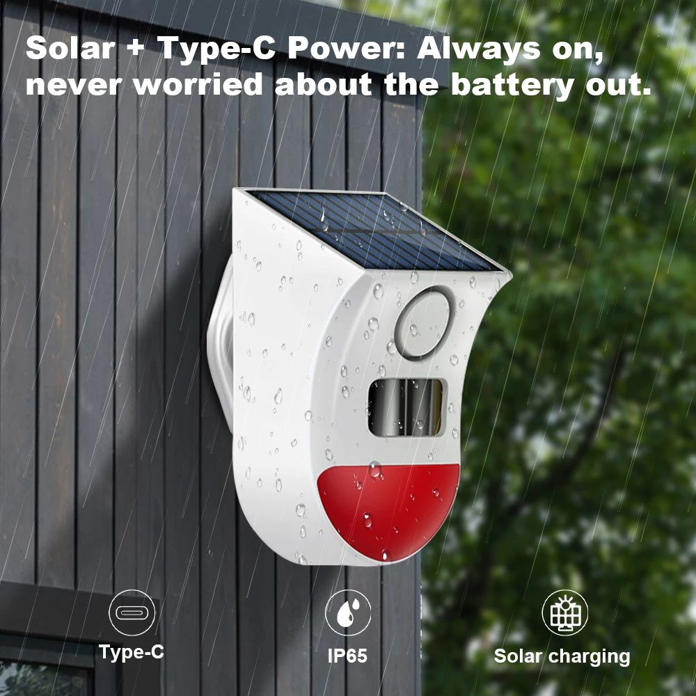 Solar PIR Outdoor Alarm Siren With Tuya App WiFi Motion Sensor Security Strobe 2