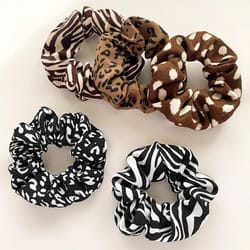 leopard fabric scrunchies set – soft elastic hair ties & ponytail holders (5 pcs)
