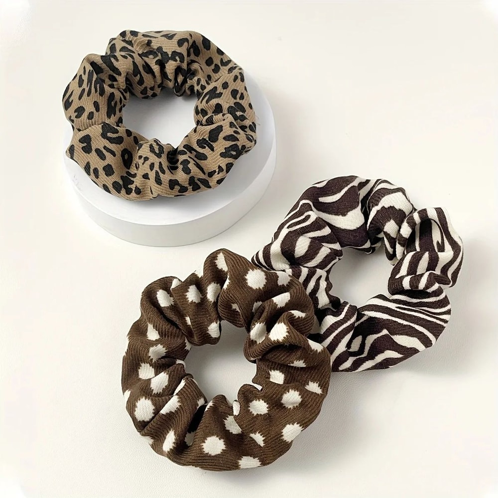 Leopard Fabric Scrunchies Set Soft Elastic Hair Ties Ponytail Holders 5 Pcs 4