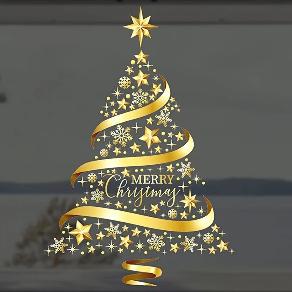 Golden Christmas Garland Window Stickers Festive Snowflake Glass Decals For Holiday Decor 1