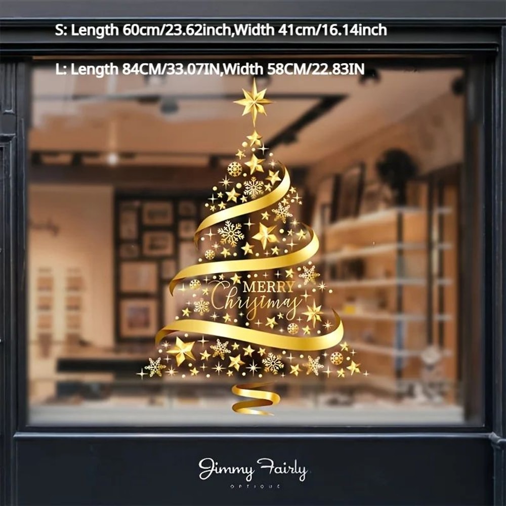 Golden Christmas Garland Window Stickers Festive Snowflake Glass Decals For Holiday Decor 2