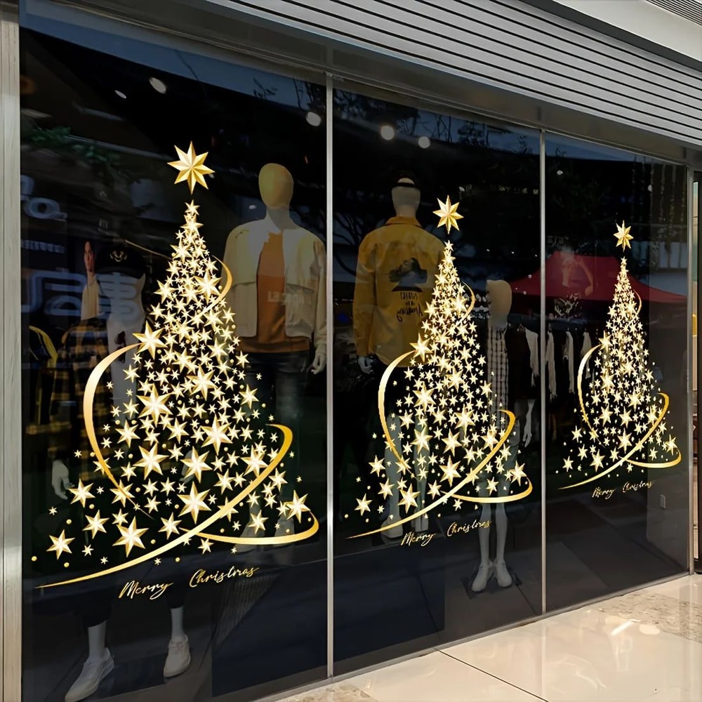 Golden Christmas Garland Window Stickers Festive Snowflake Glass Decals For Holiday Decor 4