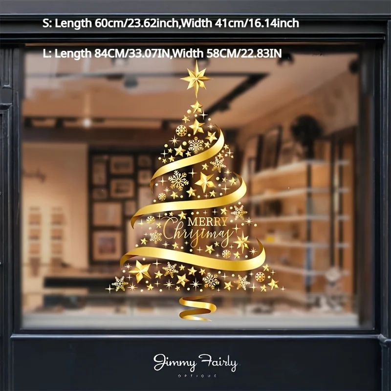 Golden Christmas Garland Window Stickers Festive Snowflake Glass Decals For Holiday Decor 7