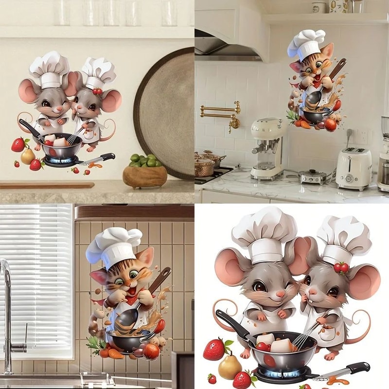 Cartoon Mouse Chef Wall Sticker Removable Kitchen Vinyl Wall Decal Decor 1