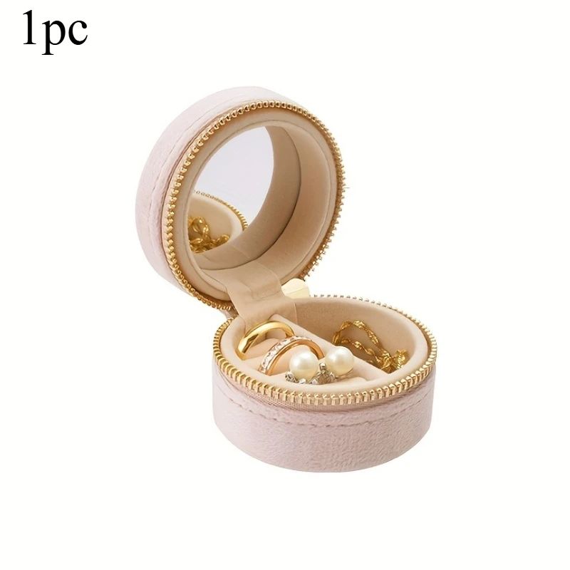 Mini Velvet Travel Jewelry Box Portable Round Organizer For Rings Earrings Necklaces 5