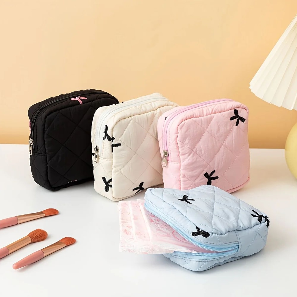 Bow Pattern Sanitary Pad Storage Pouch Portable Feminine Organizer Cosmetic Bag For Women 0