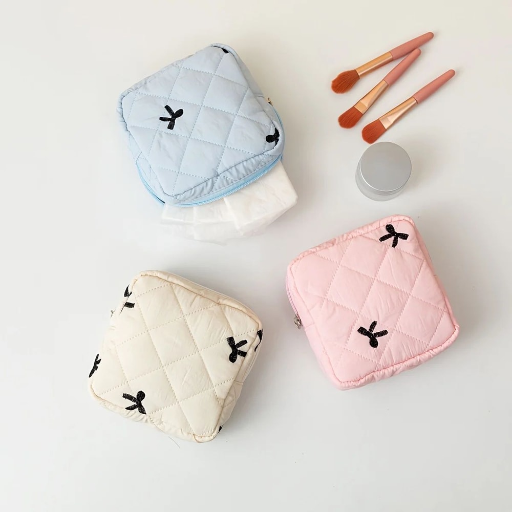 Bow Pattern Sanitary Pad Storage Pouch Portable Feminine Organizer Cosmetic Bag For Women 3