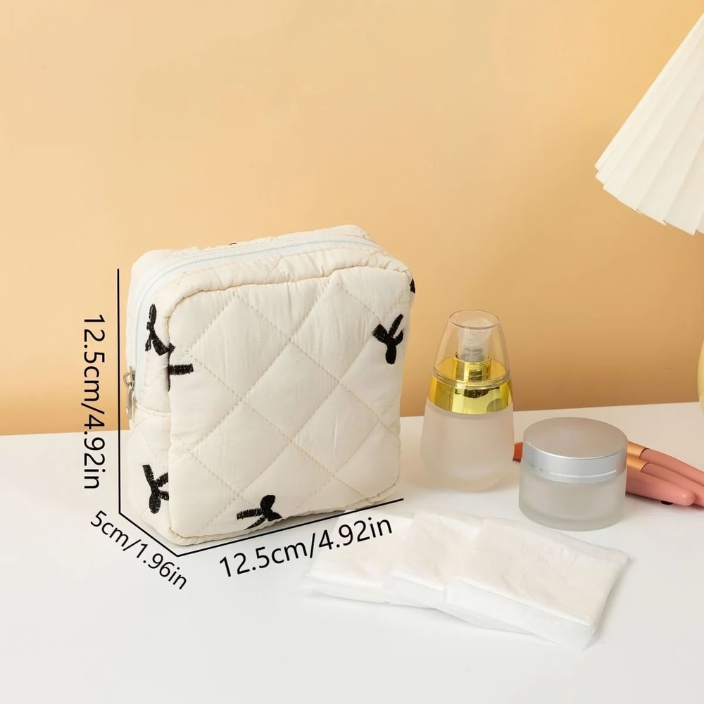 Bow Pattern Sanitary Pad Storage Pouch Portable Feminine Organizer Cosmetic Bag For Women 5