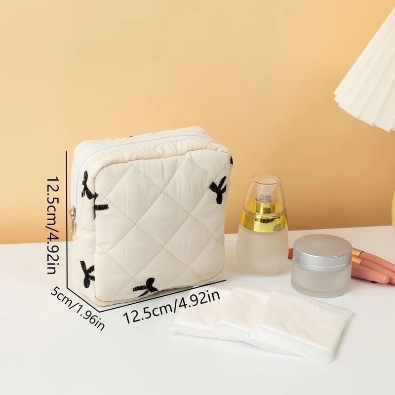 Bow Pattern Sanitary Pad Storage Pouch Portable Feminine Organizer Cosmetic Bag For Women 5