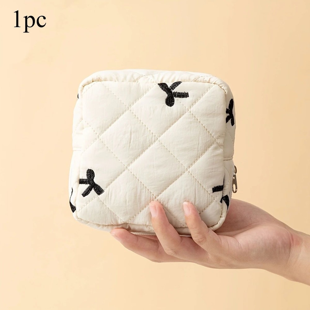 Bow Pattern Sanitary Pad Storage Pouch Portable Feminine Organizer Cosmetic Bag For Women 7