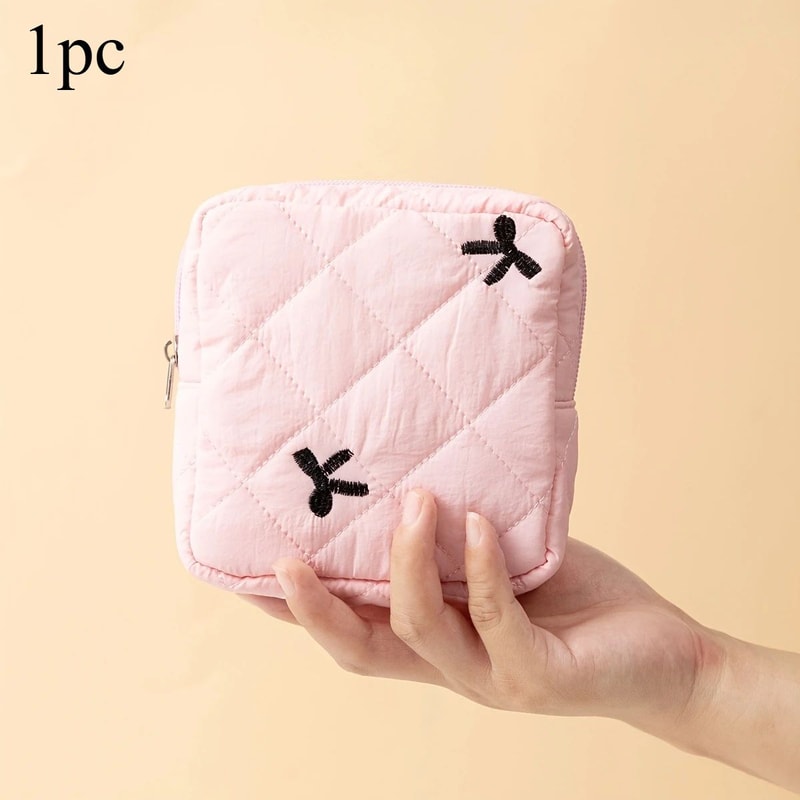 Bow Pattern Sanitary Pad Storage Pouch Portable Feminine Organizer Cosmetic Bag For Women 8