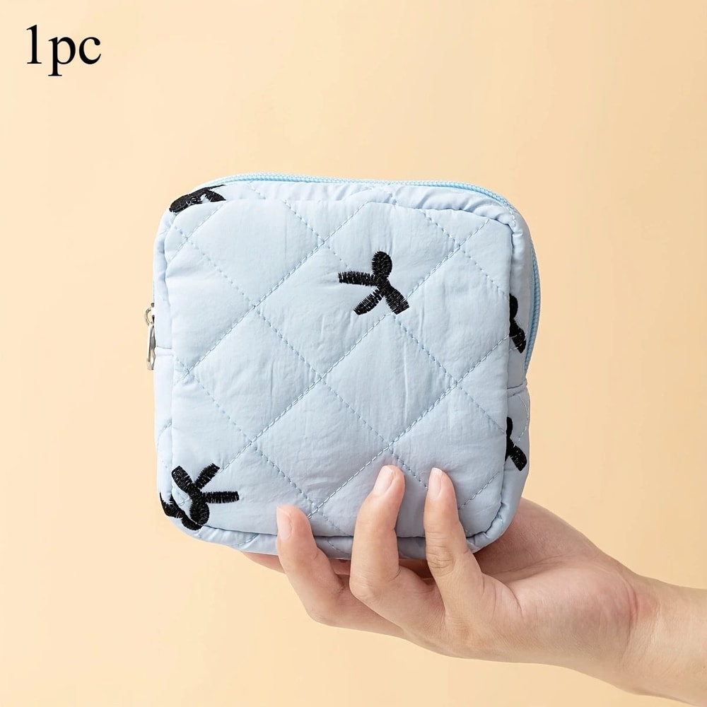 Bow Pattern Sanitary Pad Storage Pouch Portable Feminine Organizer Cosmetic Bag For Women 9