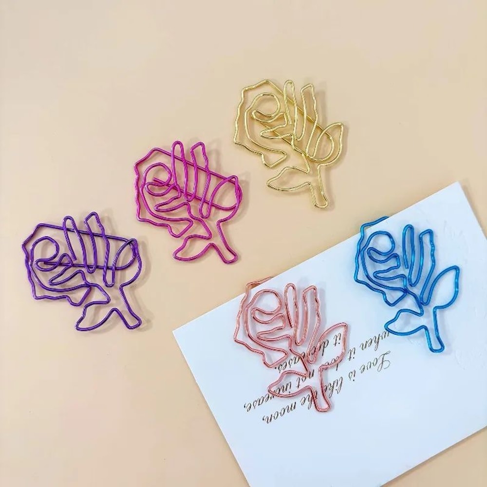 Rose Shaped Paper Clips Set 12 Colorful Metal Clips For Office School Crafts 0