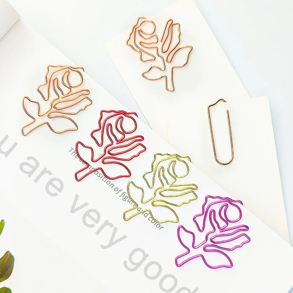 Rose Shaped Paper Clips Set 12 Colorful Metal Clips For Office School Crafts 3