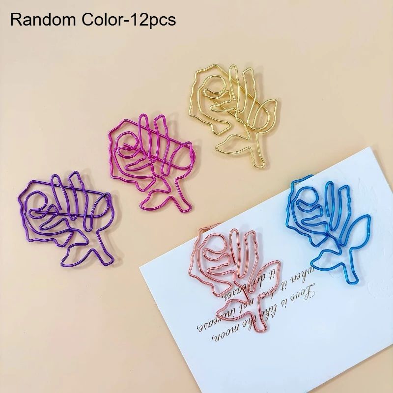 Rose Shaped Paper Clips Set 12 Colorful Metal Clips For Office School Crafts 6