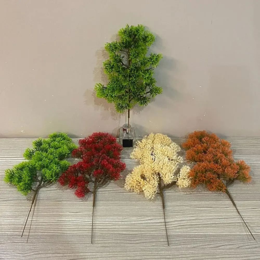 Artificial Pine Branches Decor Set 5Piece Faux Pine Needle Bonsai For Home Office 0