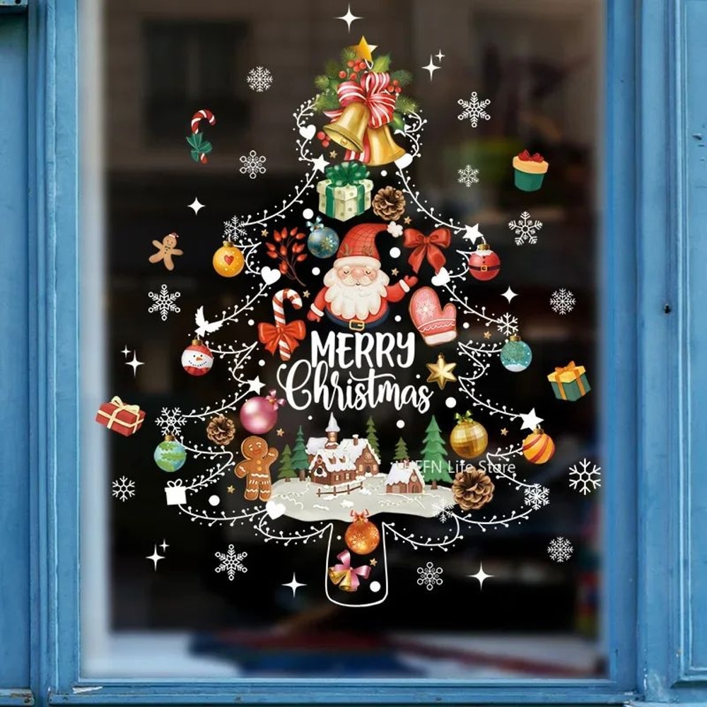 Christmas Window Stickers With Santa Tree Festive Glass Decals For Holiday Home Decor 1