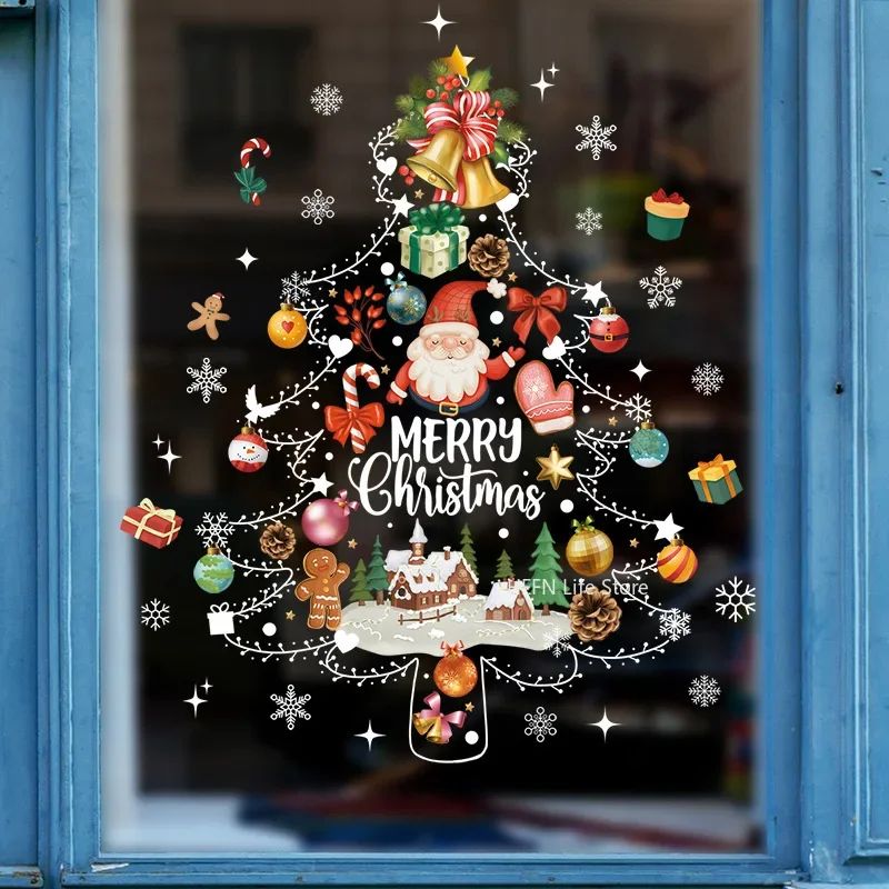 Christmas Window Stickers With Santa Tree Festive Glass Decals For Holiday Home Decor 1