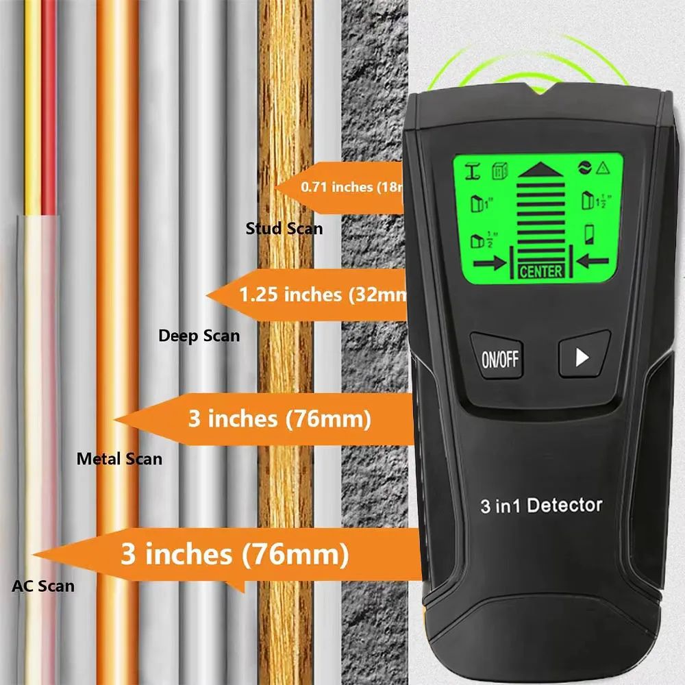 3in1 Wall Scanner Stud Finder Metal Wood Live Wire Detector For Safe Drilling 0