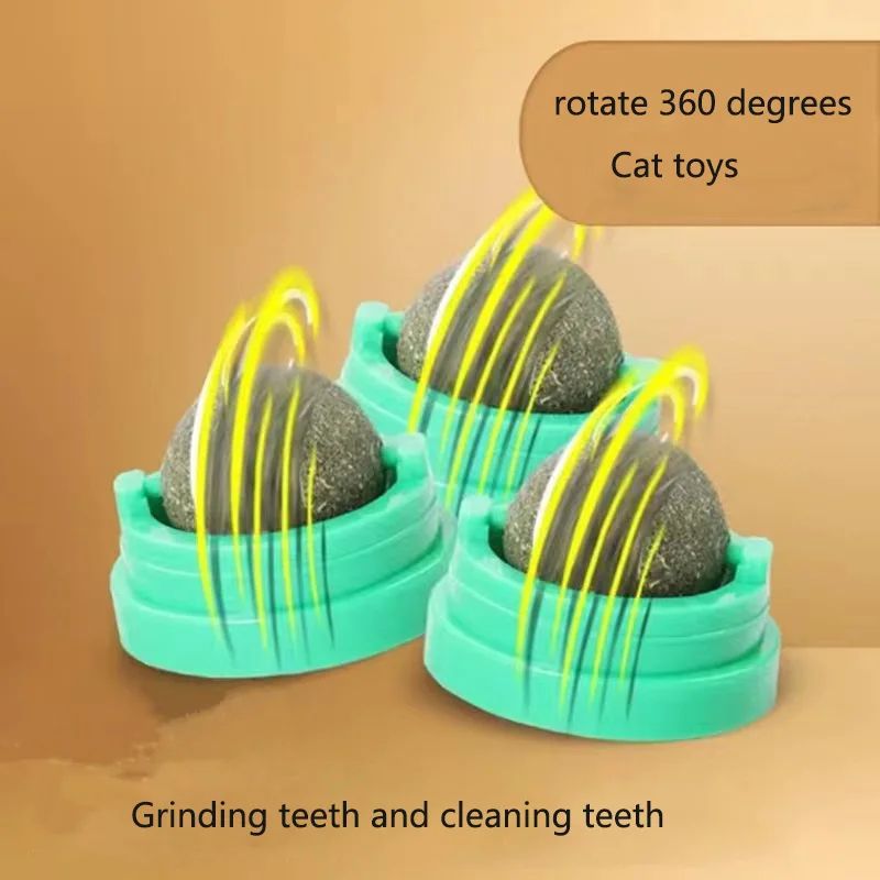 WallMounted Catnip Ball Toy Natural Cat Grass Treat SelfGrooming Scratcher 2