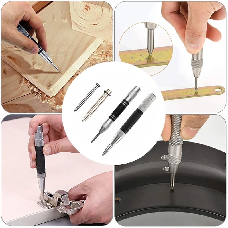 Precision HSS Automatic Center Punch Tool HeavyDuty SpringLoaded Marking Punch For Metal Wood Gla 5