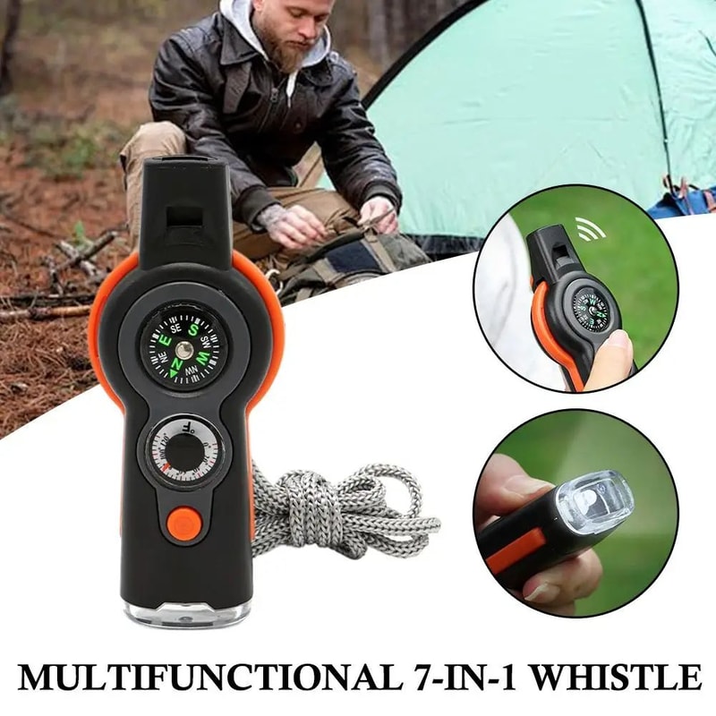 SurvivalGuard 7in1 Emergency Whistle LED Compass Outdoor Safety Tool 1