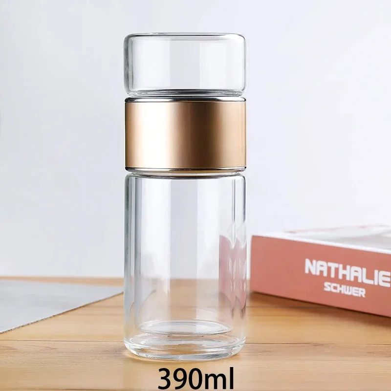 BrewEase 420ml Glass Tea Cup With Infuser Double Wall Travel Tea Mug For Office Outdoors 5