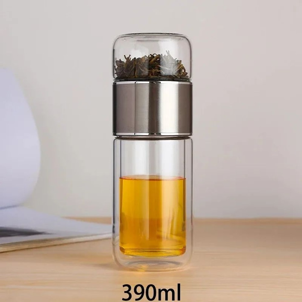 BrewEase 420ml Glass Tea Cup With Infuser Double Wall Travel Tea Mug For Office Outdoors 6