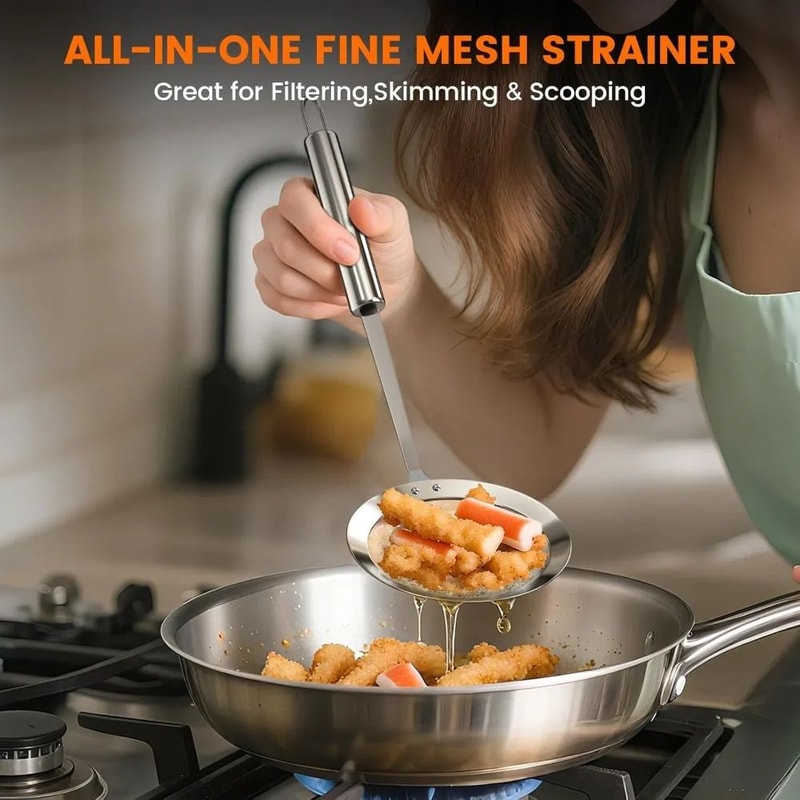 PureSkim Stainless Steel Skimmer Spoon Fine Mesh Oil Foam Strainer For Cooking 1
