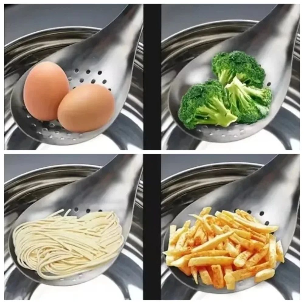QuickDrain Stainless Steel Colander Spoon MultiUse Skimmer Food Strainer For Cooking 2