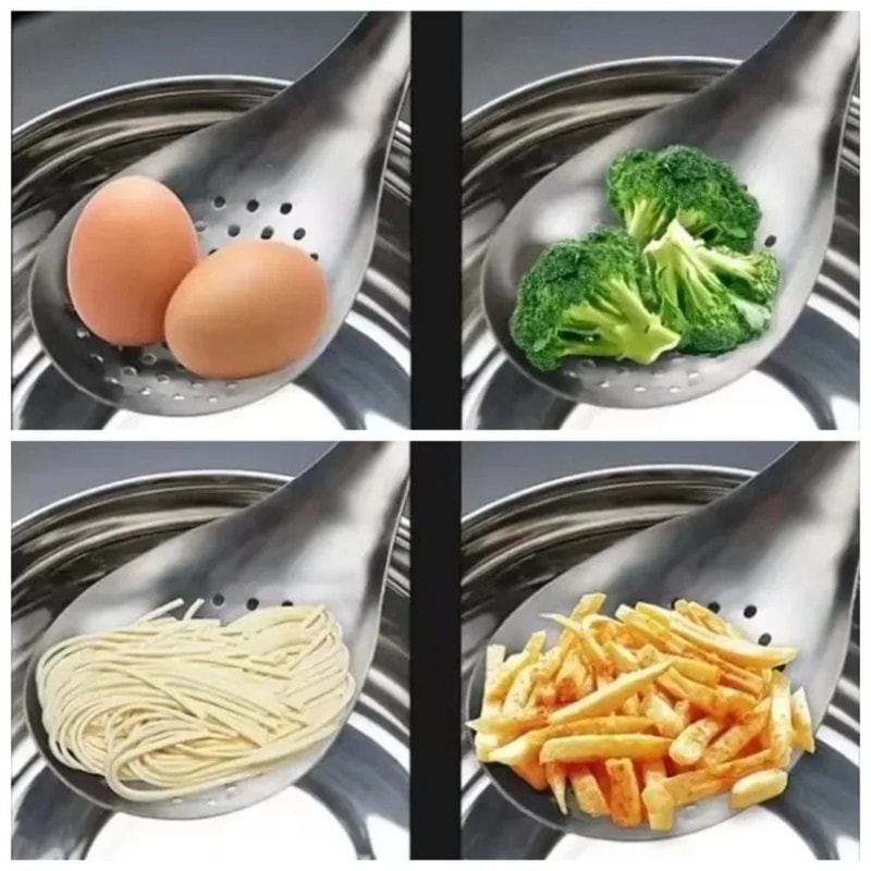 QuickDrain Stainless Steel Colander Spoon MultiUse Skimmer Food Strainer For Cooking 2