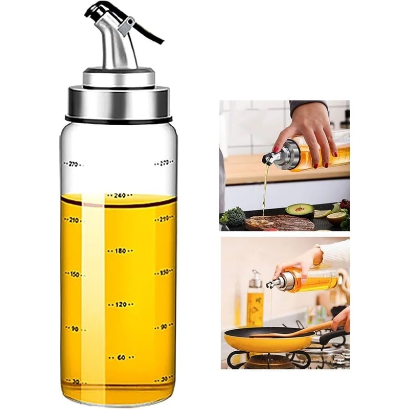 10oz Glass Olive Oil Dispenser Bottle With DripProof Spout And Measuring Scale 0