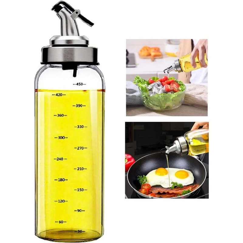 10oz Glass Olive Oil Dispenser Bottle With DripProof Spout And Measuring Scale 4