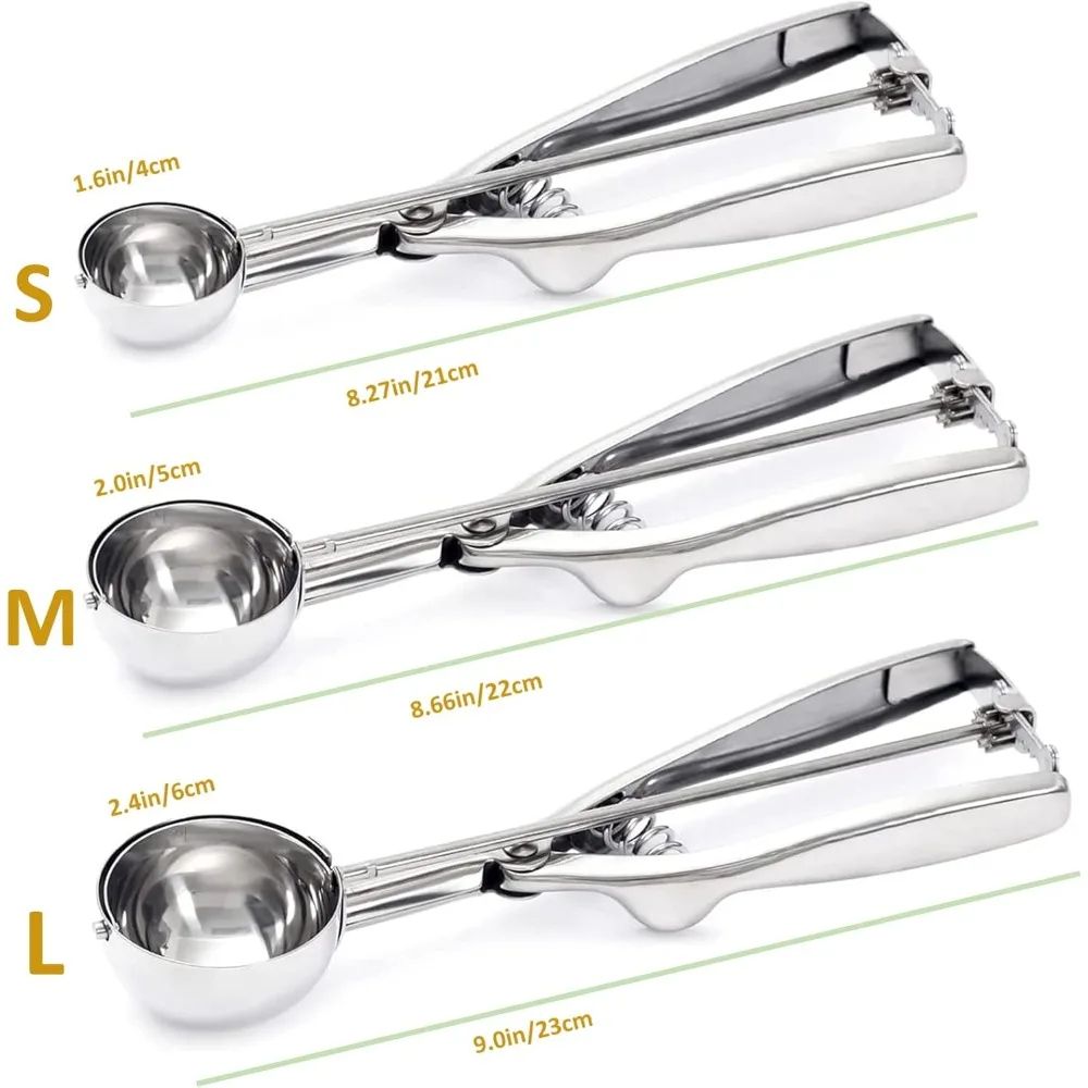 Stainless Steel Ice Cream Scoop With Spring Handle MultiPurpose Food Melon Baller Spoon 1