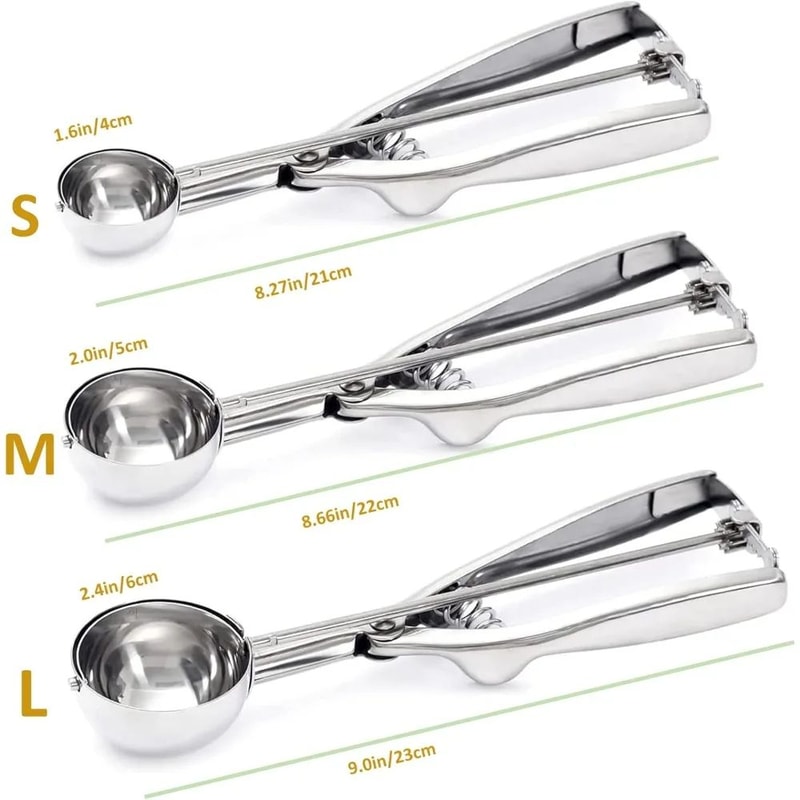 Stainless Steel Ice Cream Scoop With Spring Handle MultiPurpose Food Melon Baller Spoon 1