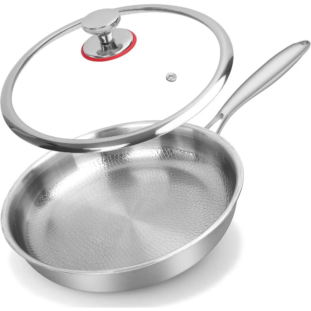 Titanium Alloy Frying Pan With Lid Uncoated NonStick Titanium Cookware For Everyday Cooking 0