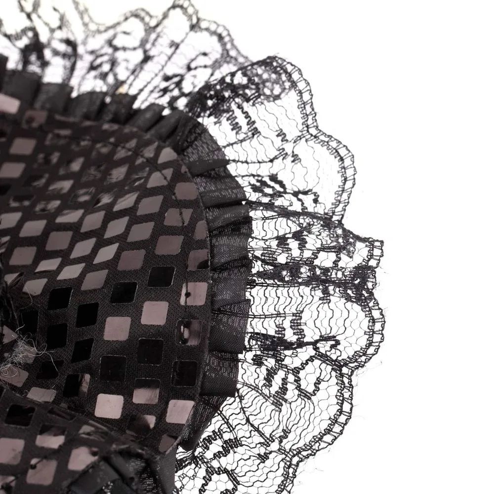 Gothic Halloween Witch Hat With Feathers Lace Elegant Witch Costume Accessory 3