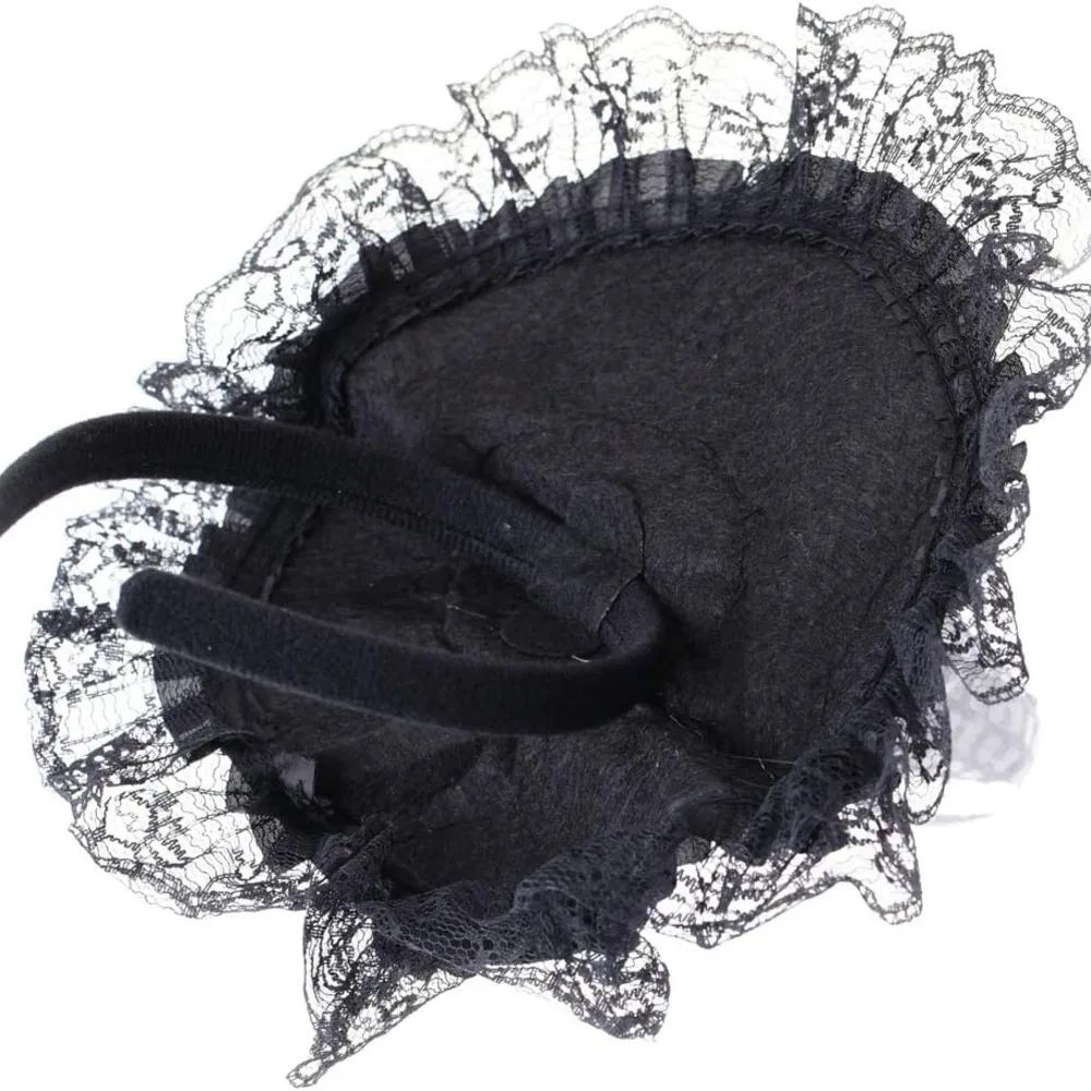 Gothic Halloween Witch Hat With Feathers Lace Elegant Witch Costume Accessory 4