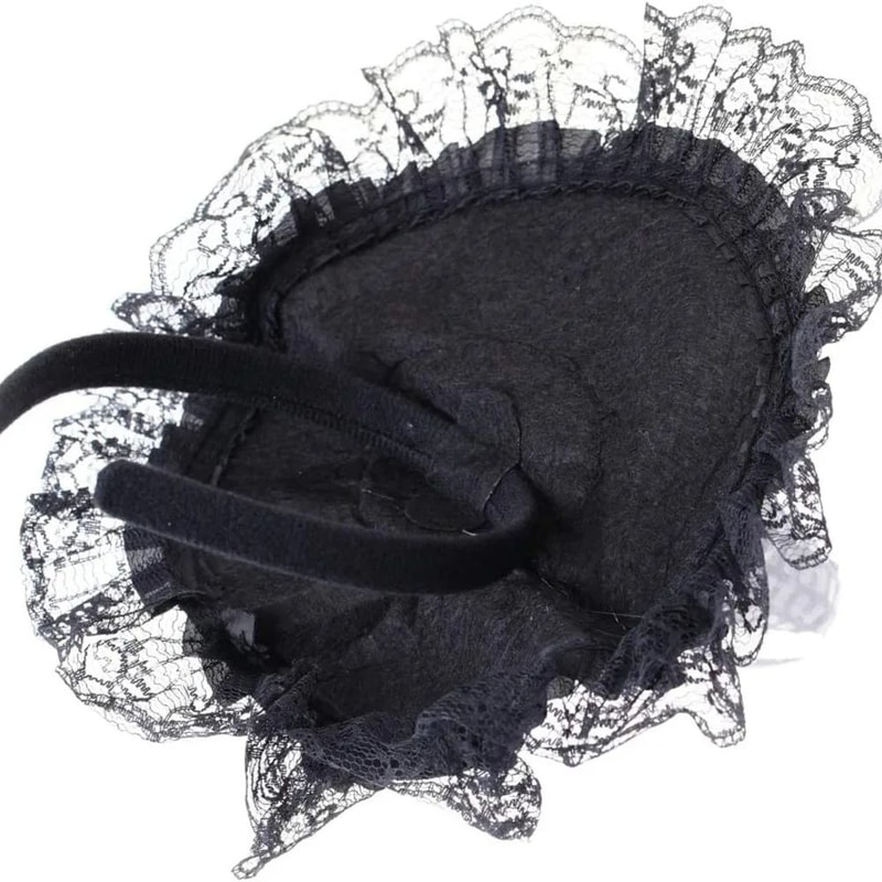 Gothic Halloween Witch Hat With Feathers Lace Elegant Witch Costume Accessory 4