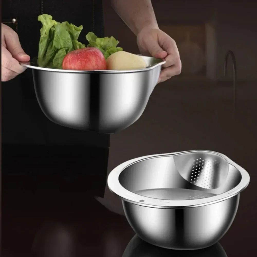 Stainless Steel Rice Washer Drain Basket EasyClean Rice Washing Bowl And Kitchen Colander 4