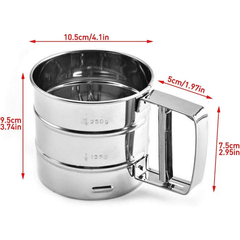 Stainless Steel Flour Sieve Cup Fine Mesh SemiAutomatic Baking Coffee Sifter 1