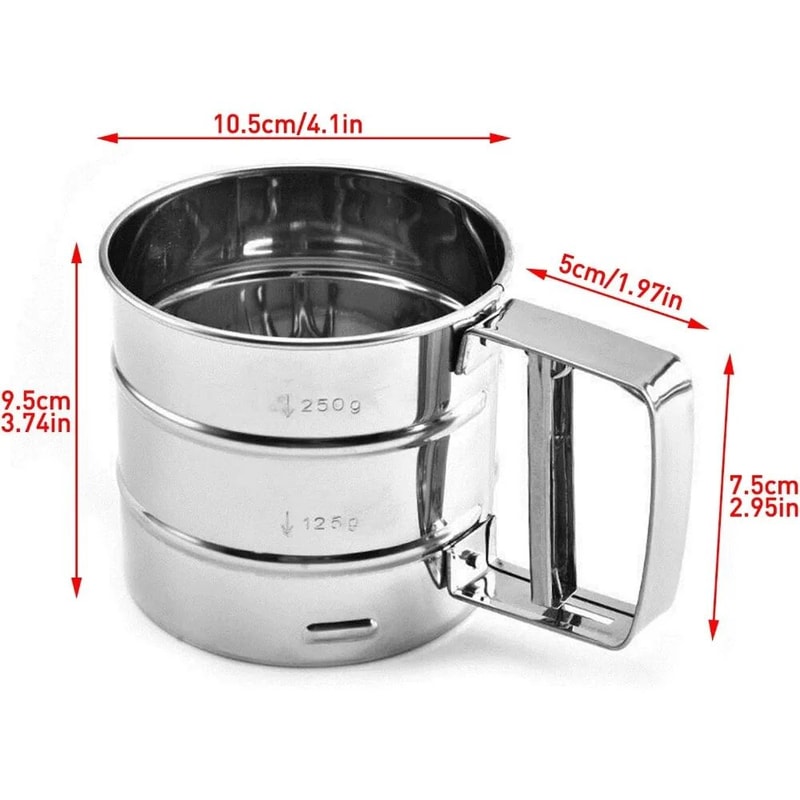 Stainless Steel Flour Sieve Cup Fine Mesh SemiAutomatic Baking Coffee Sifter 1