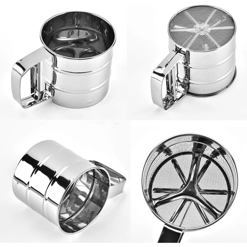 Stainless Steel Flour Sieve Cup Fine Mesh SemiAutomatic Baking Coffee Sifter 3