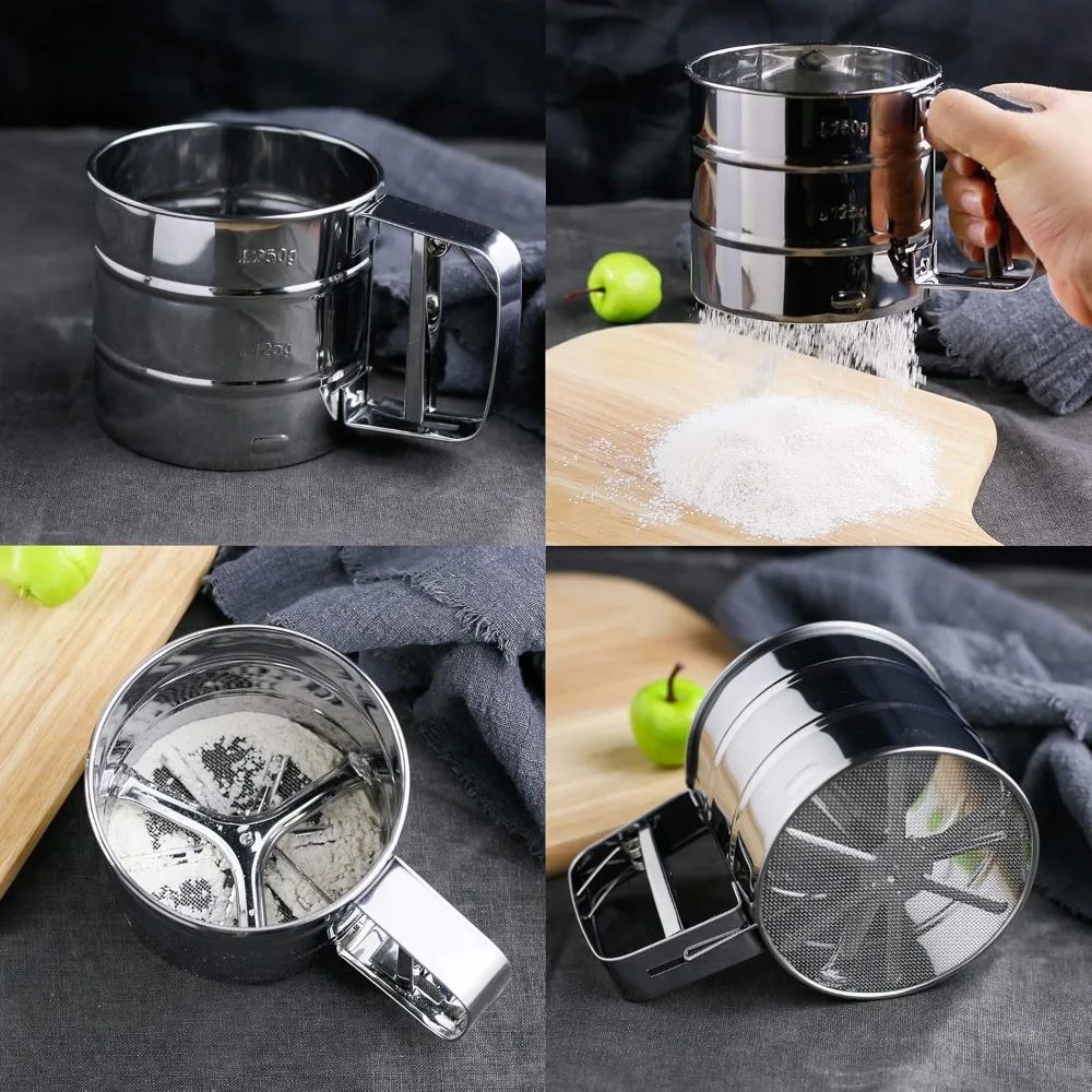 Stainless Steel Flour Sieve Cup Fine Mesh SemiAutomatic Baking Coffee Sifter 5