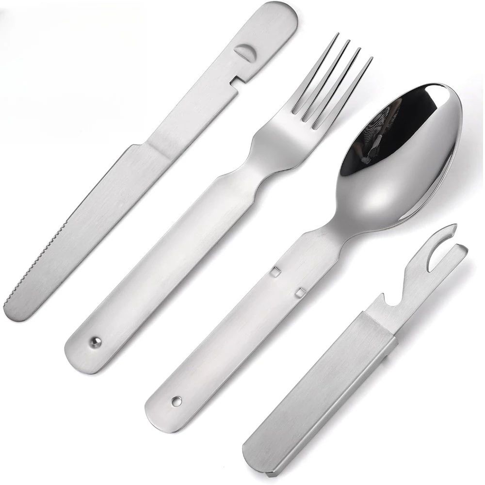 4Piece Stainless Steel Camping Cutlery Set Travel Knife Fork Spoon Bottle Opener 0