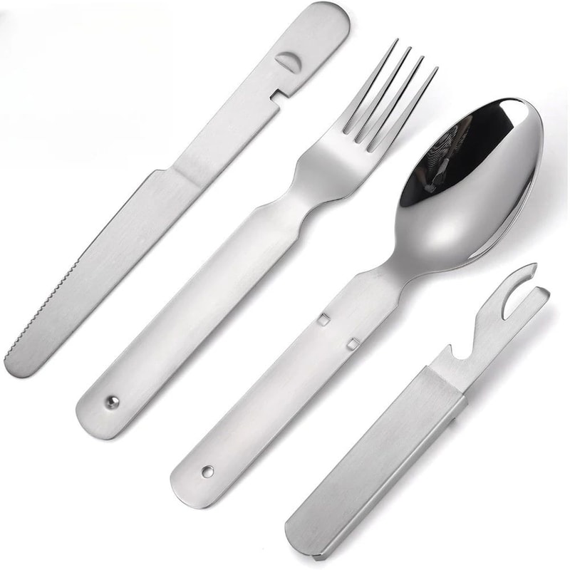 4Piece Stainless Steel Camping Cutlery Set Travel Knife Fork Spoon Bottle Opener 0