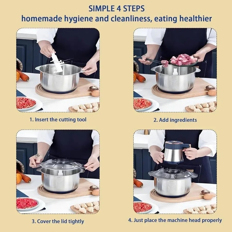 5L Electric Meat Grinder Food Processor Stainless Steel Meat And Vegetable Chopper 2