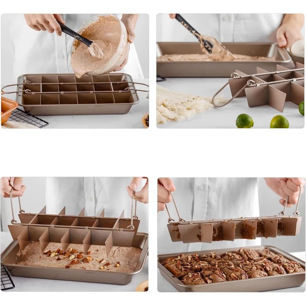 NonStick Divided Brownie Baking Pan Sectioned Square Tray For Even Perfect Portions 3