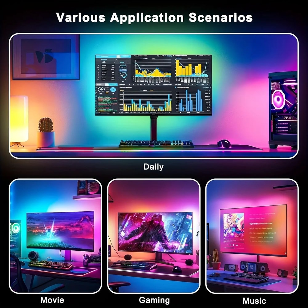 RGB Gaming Monitor LED Backlight Smart USB Monitor Light With Music Sync App Control 3